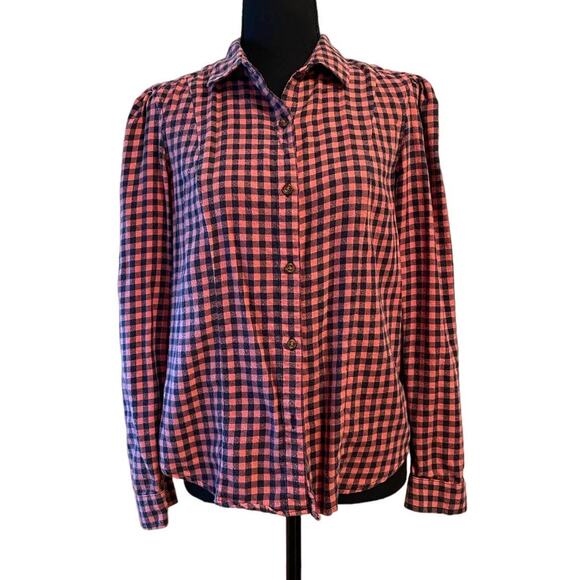 EDDIE BAUER Pink Navy Plaid Flannel Size Small - Picture 1 of 7